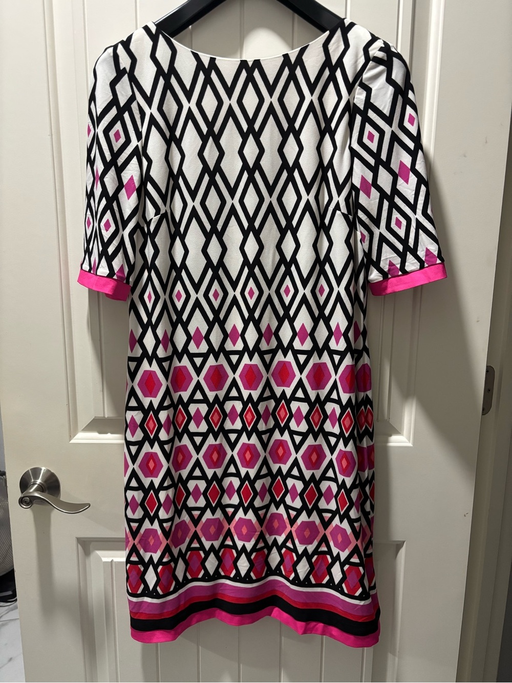Eliza J Black, White & Pink Geometric Midi Dress
